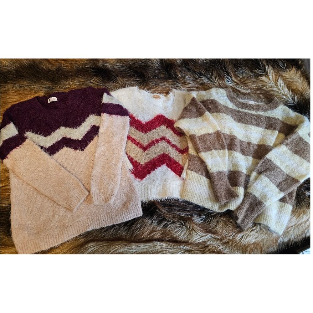 H&M Takara Fuzzy Eyelash Chevron Sweater Lot of 3